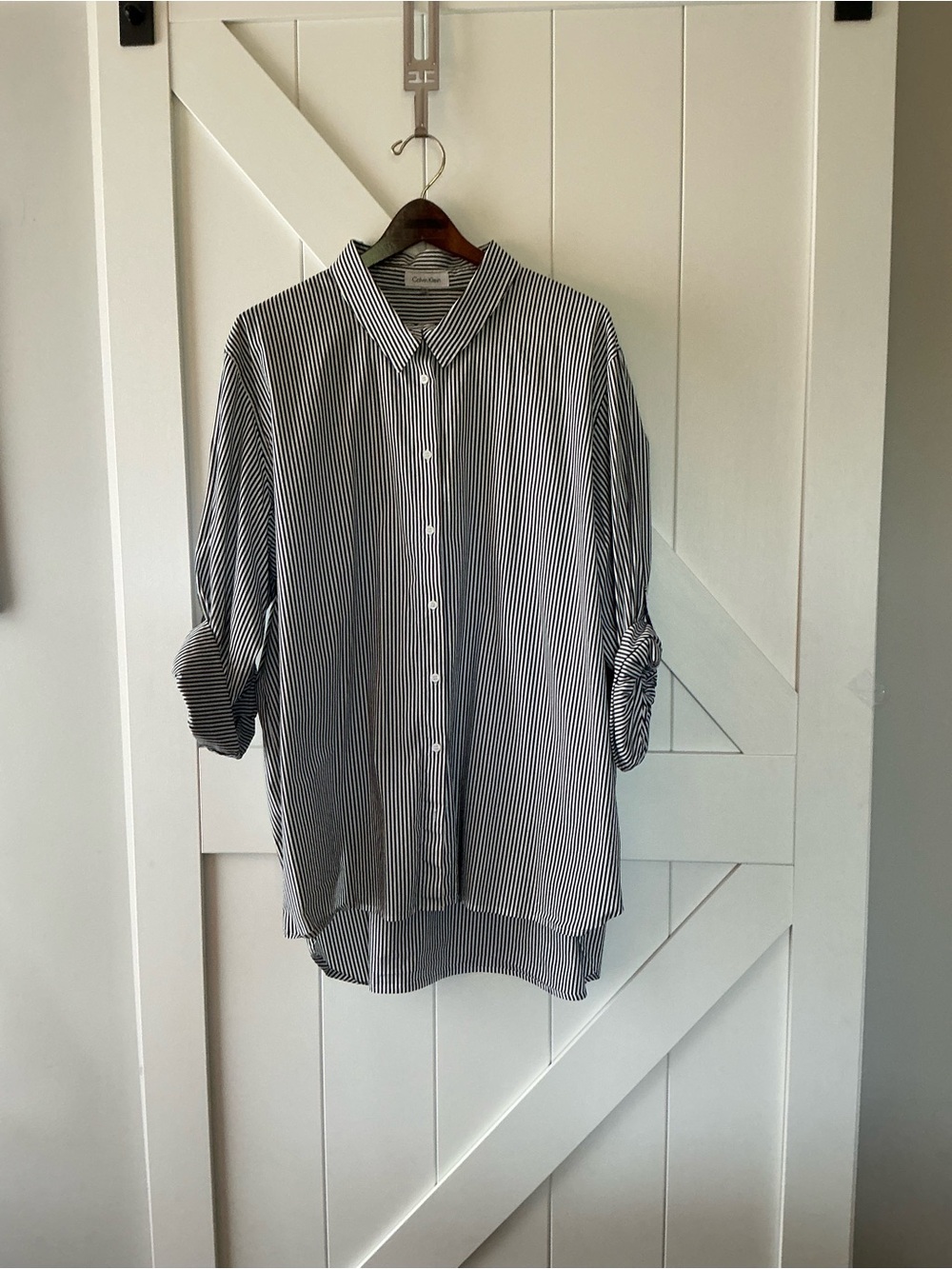 Calvin Klein Black and White Striped Button-Down Shirt - Men's
